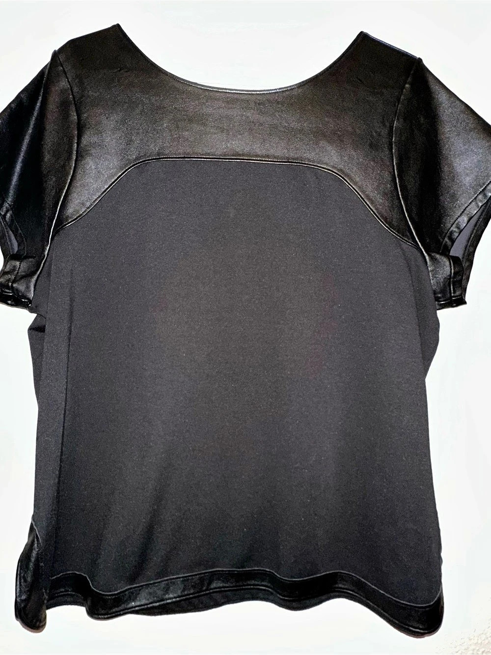 Lane Bryant Size 14 Edgy Fun Black Short Sleeve Top with Faux Leather Details EU